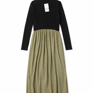 ZARA Black Top with Olive Green Maxi Skirt Long Sleeve Dress